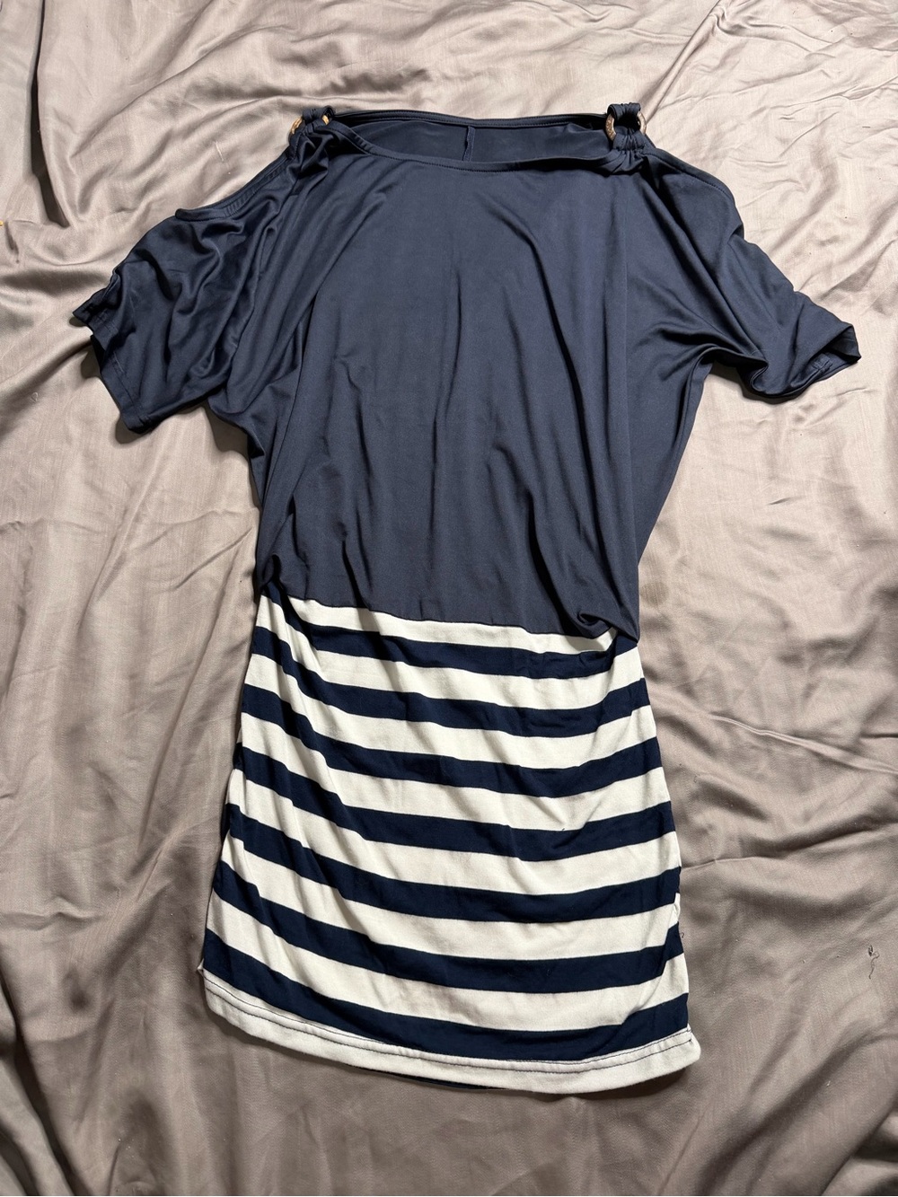 Navy & White Striped Mini Dress with Knot-Shoulder Detail